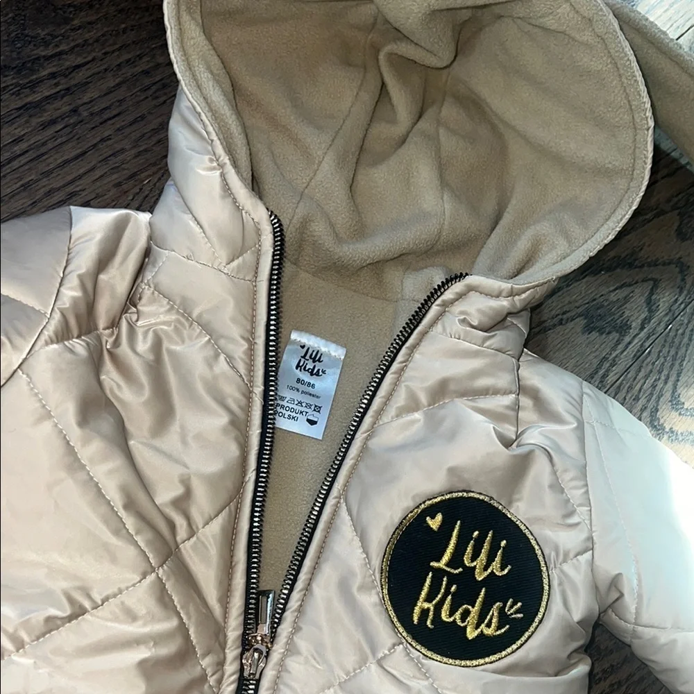 Tan Quilted Hooded Jacket with Ears 12-18 months baby ! European EUC